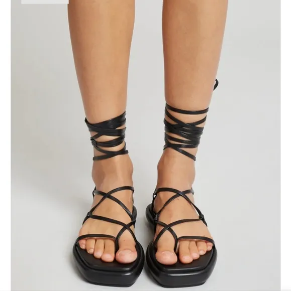Ilio Smeraldo Geradine Black Strappy Lace Up Sandals Size 38