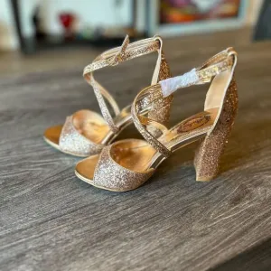 Italina Rose Gold Glitter Strappy Block Sandals