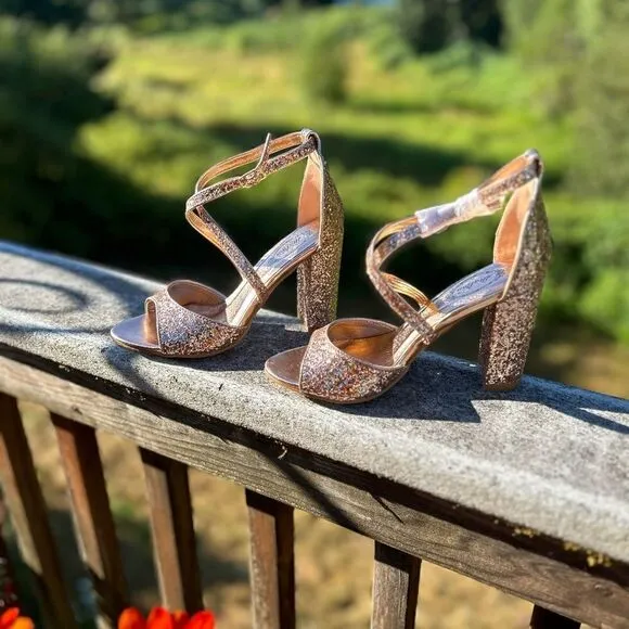 Italina Rose Gold Glitter Strappy Block Sandals