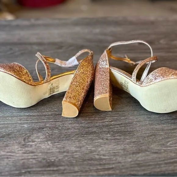 Italina Rose Gold Glitter Strappy Block Sandals