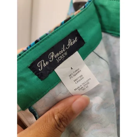 J. Crew Casbah Green Medallion Print Pencil Skirt