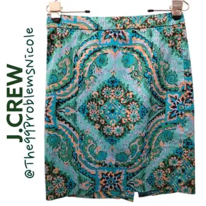 J. Crew Casbah Green Medallion Print Pencil Skirt