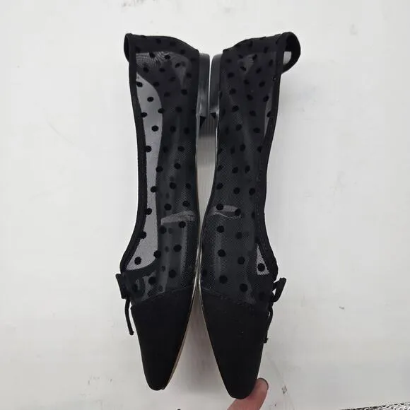 J. Crew Factory Mesh Cap Toe Ballet Flats Size 8 Black New CA776 polka dot