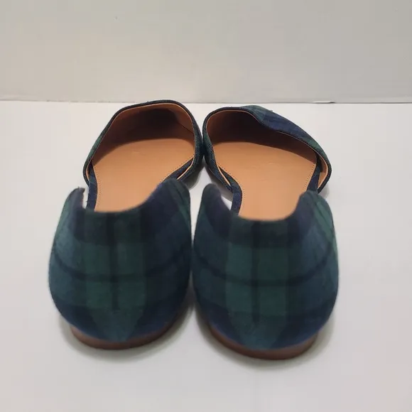 J Crew Plaid D'Orsay Flats Blue Green Pointed‎ Toe Check Oxford English Size 7.5
