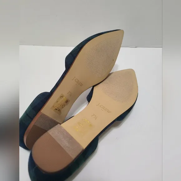 J Crew Plaid D'Orsay Flats Blue Green Pointed‎ Toe Check Oxford English Size 7.5