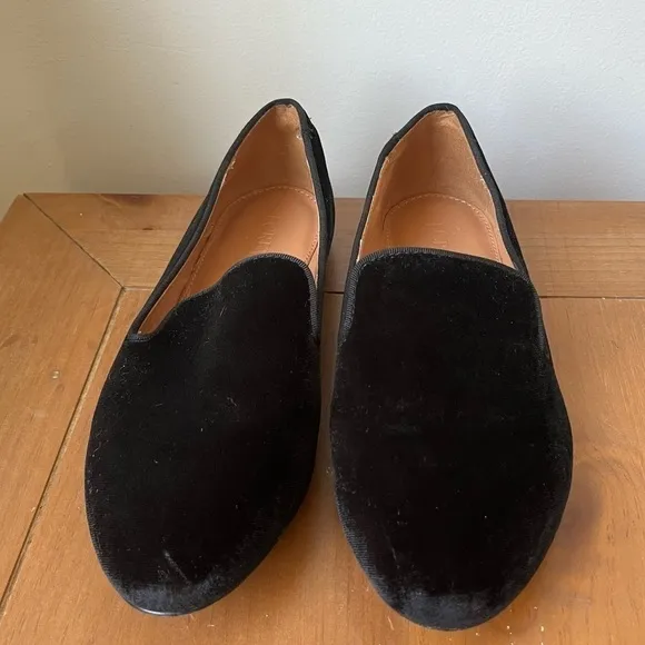 J. Crew Women’s Black Velvet Slip On Loafers Smoking Slippers 7