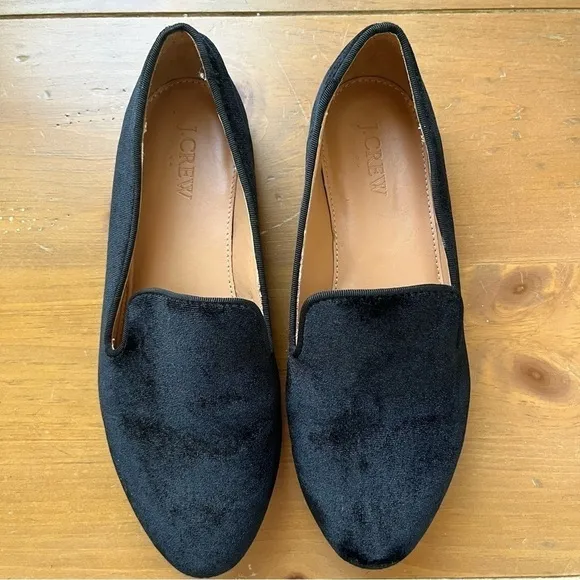 J. Crew Women’s Black Velvet Slip On Loafers Smoking Slippers 7