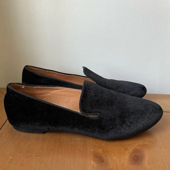 J. Crew Women’s Black Velvet Slip On Loafers Smoking Slippers 7