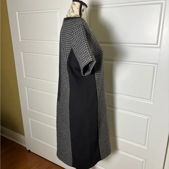J. Crew Wool Leather Houndstooth Crew Neck Dress