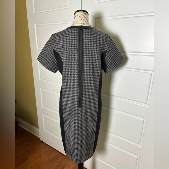 J. Crew Wool Leather Houndstooth Crew Neck Dress
