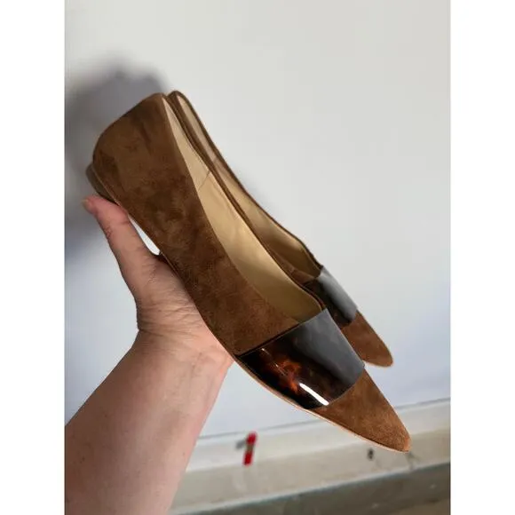J. McLaughlin Mallory Suede Pointed Toe Tortoise Brown Loafer Flats Size 9.5