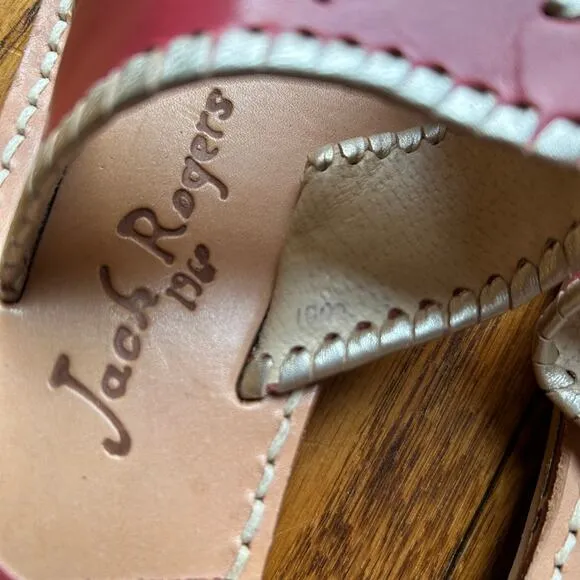 Jack Rogers Flat Navajo Sandals Shoes Flip Flop Rose Gold Leather 10