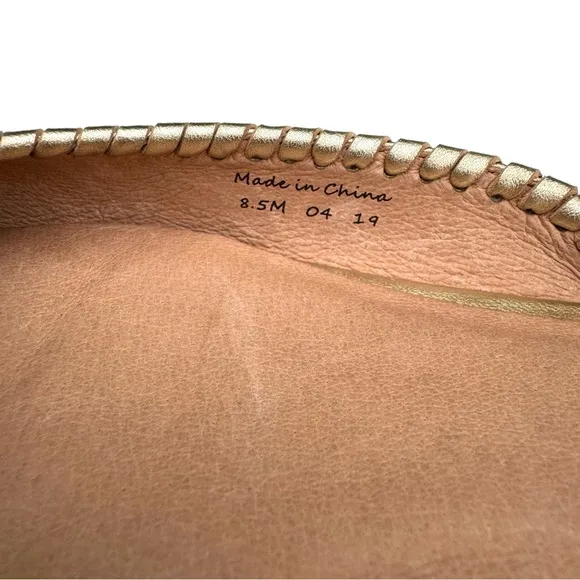 Jack Rogers Metallic Gold Leather Pointed Tow Woven Strap Mules Flats Womens