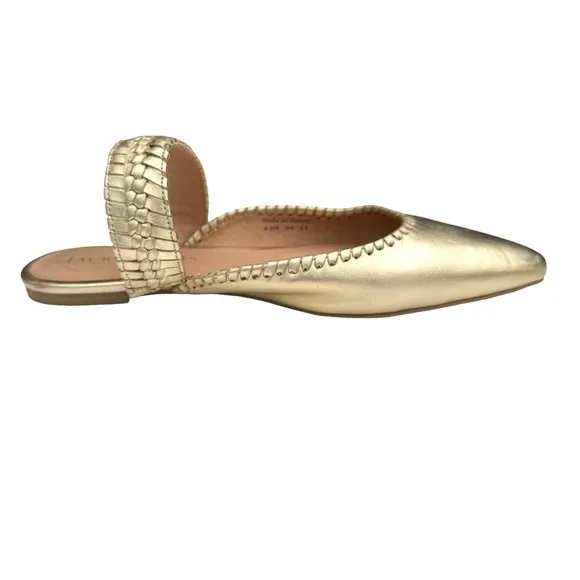 Jack Rogers Metallic Gold Leather Pointed Tow Woven Strap Mules Flats Womens
