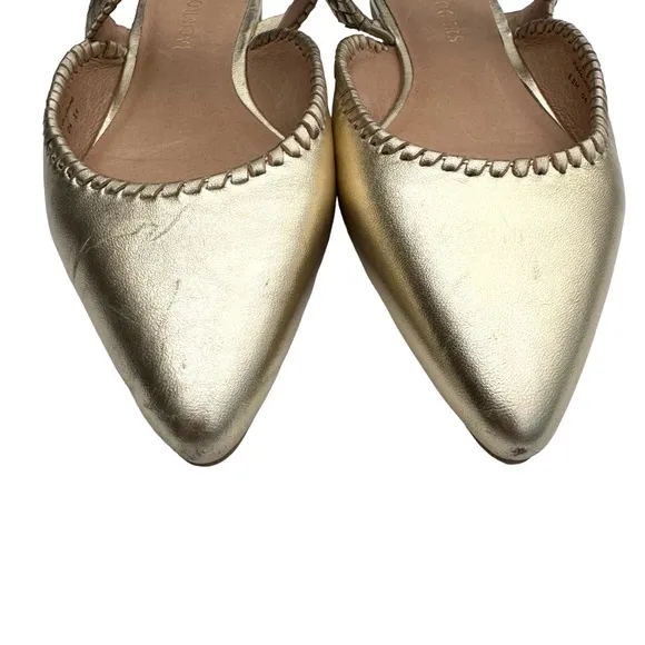 Jack Rogers Metallic Gold Leather Pointed Tow Woven Strap Mules Flats Womens