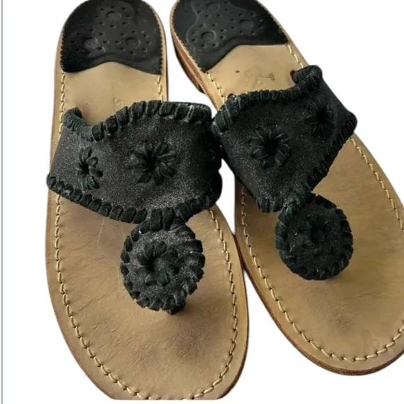 Jack Rogers Navajo flat sandals black glitter Size 7