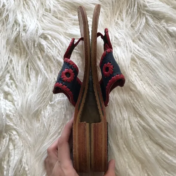 JACK ROGERS “Navajo” red and navy flat sandals 7