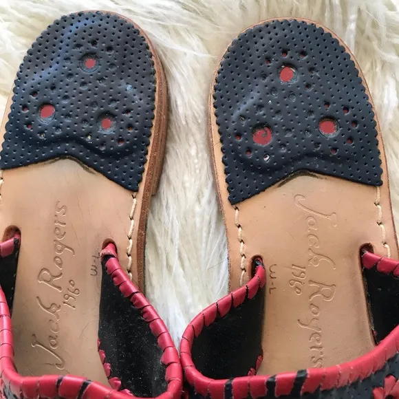JACK ROGERS “Navajo” red and navy flat sandals 7