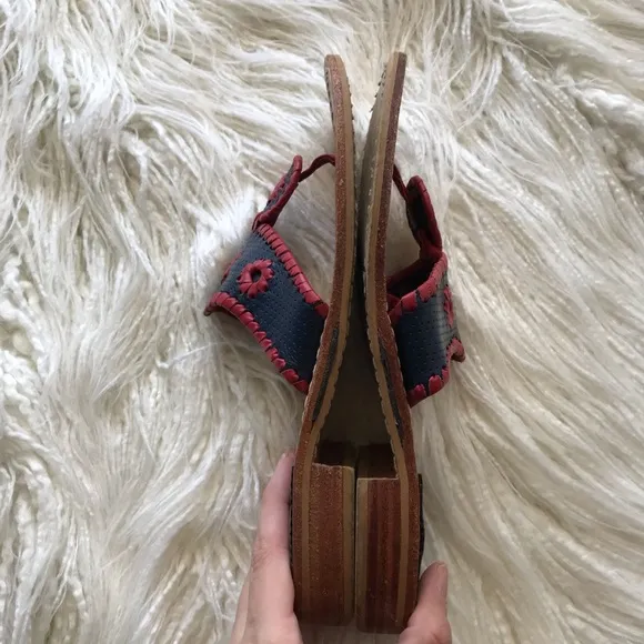 JACK ROGERS “Navajo” red and navy flat sandals 7