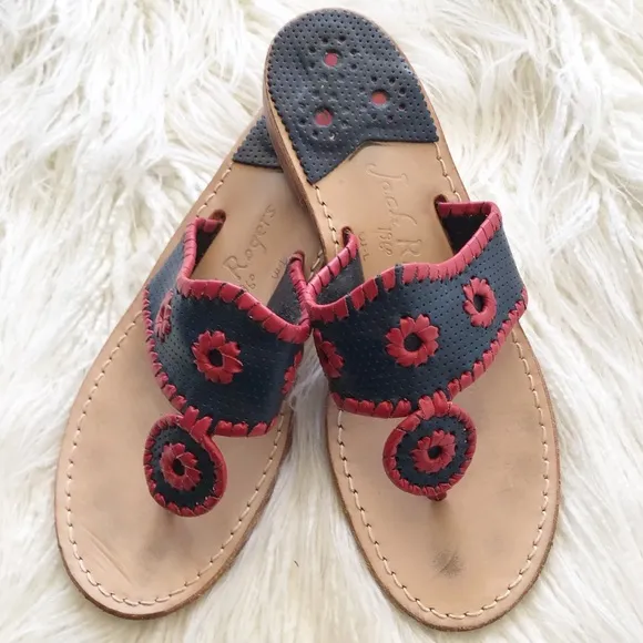 JACK ROGERS “Navajo” red and navy flat sandals 7