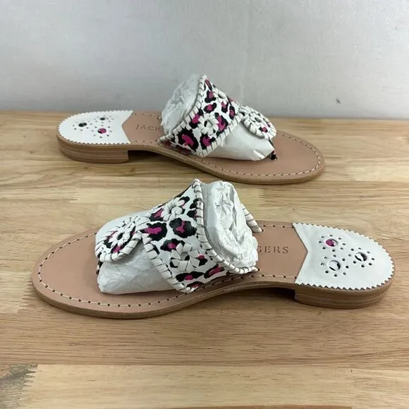 Jack Rogers Jacks Flat Sandals- Neon Pink Leopard- Size 8- NIB