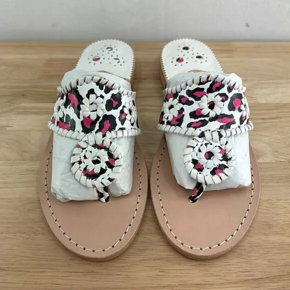 Jack Rogers Jacks Flat Sandals- Neon Pink Leopard- Size 8- NIB