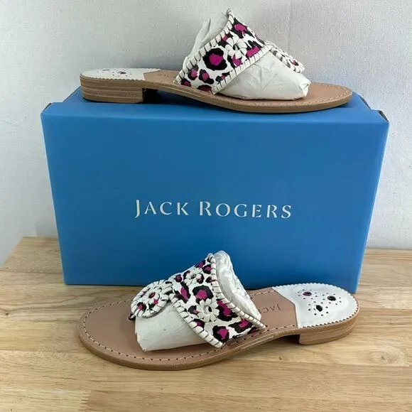 Jack Rogers Jacks Flat Sandals- Neon Pink Leopard- Size 8- NIB