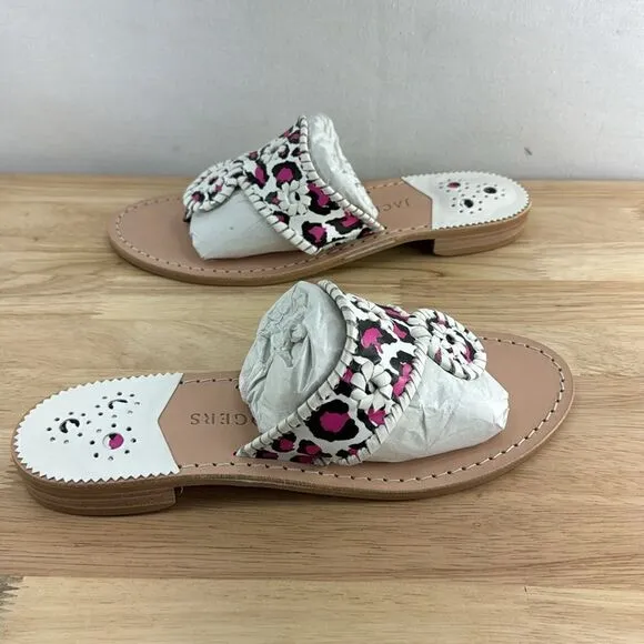 Jack Rogers Jacks Flat Sandals- Neon Pink Leopard- Size 8- NIB