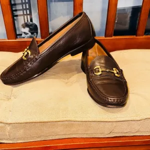 Jay Butler’s Brown Horse Bit Leather Loafers with Gold Detailing.