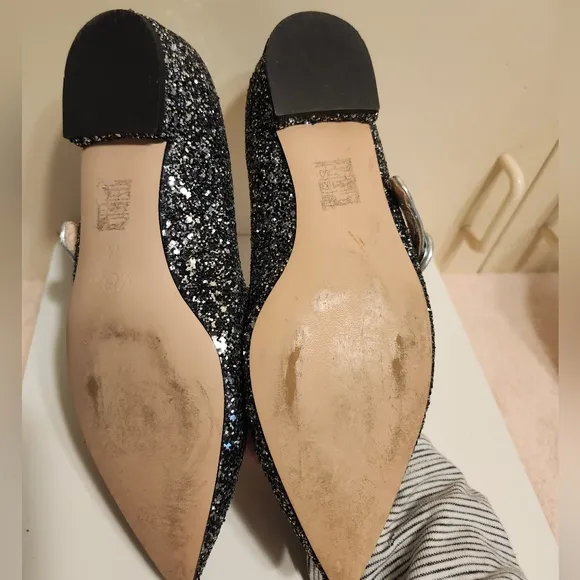 J.Crew Silver/Gunmetal Glitter Pointy-Toe Mary Jane Flats Sz.7.5 Ret.$175