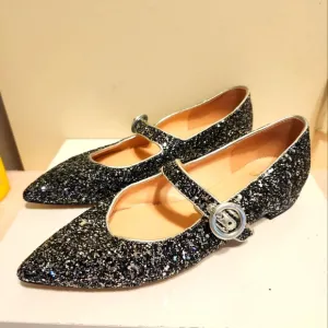 J.Crew Silver/Gunmetal Glitter Pointy-Toe Mary Jane Flats Sz.7.5 Ret.$175
