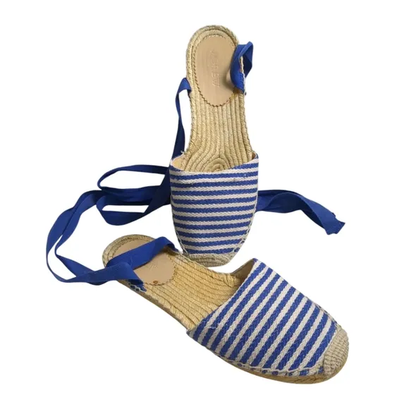 J.Crew Striped d'Orsay Lace-up Espadrilles Size 9.5 Nautical Shoes Flats