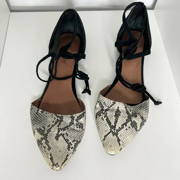 JEFFREY CAMPBELL Flats Womens Size 8.5 Snakeskin Pointed Toe Lace Up Wrap Ballet