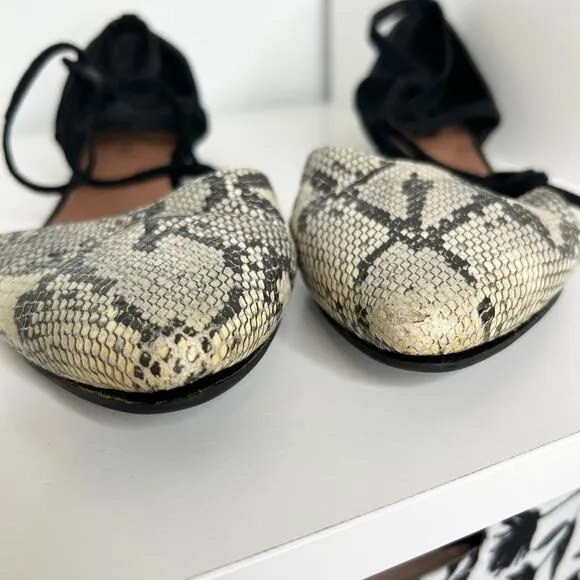JEFFREY CAMPBELL Flats Womens Size 8.5 Snakeskin Pointed Toe Lace Up Wrap Ballet