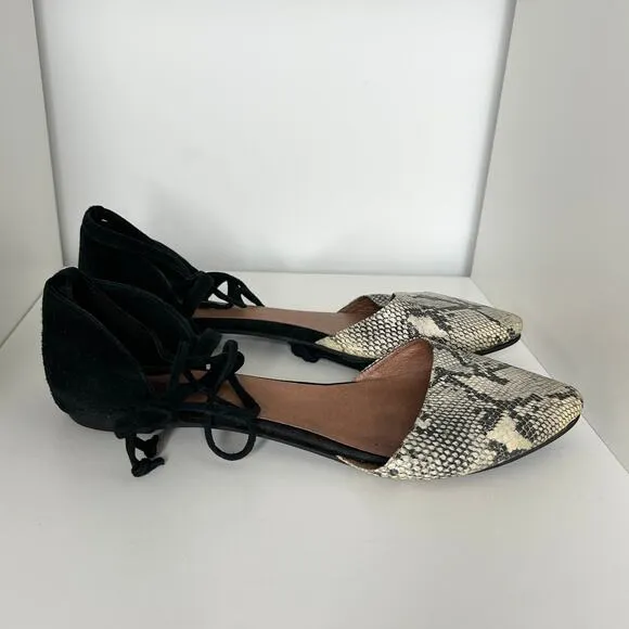 JEFFREY CAMPBELL Flats Womens Size 8.5 Snakeskin Pointed Toe Lace Up Wrap Ballet