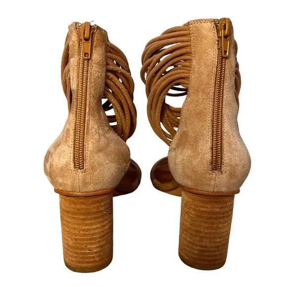 Jeffrey Campbell Pallas Rope Heels Strappy Block Heel Back Zipper Suede Size 10