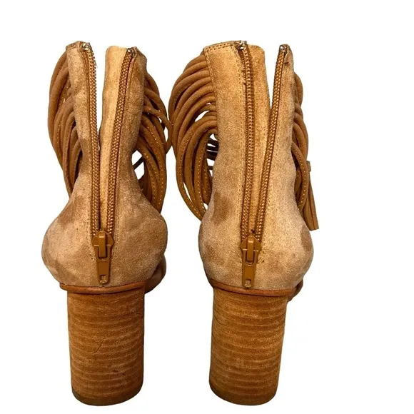 Jeffrey Campbell Pallas Rope Heels Strappy Block Heel Back Zipper Suede Size 10