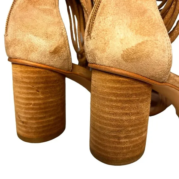 Jeffrey Campbell Pallas Rope Heels Strappy Block Heel Back Zipper Suede Size 10