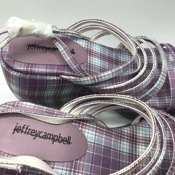Jeffrey Campbell Vibez Strappy Plaid Platform Sandals Lilac US 7
