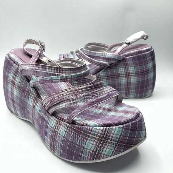 Jeffrey Campbell Vibez Strappy Plaid Platform Sandals Lilac US 7