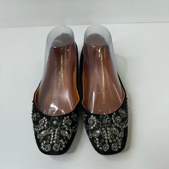 Jeffrey Campbell Womens size 6.5 Embellished Ballet Flats Black Beaded Crystals