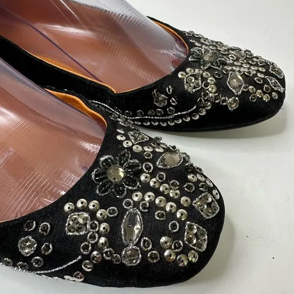 Jeffrey Campbell Womens size 6.5 Embellished Ballet Flats Black Beaded Crystals