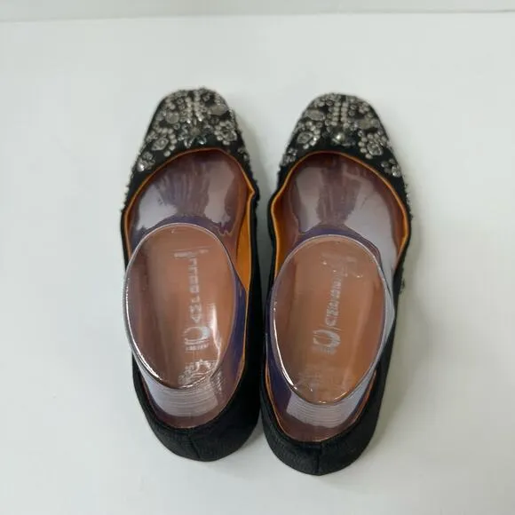 Jeffrey Campbell Womens size 6.5 Embellished Ballet Flats Black Beaded Crystals