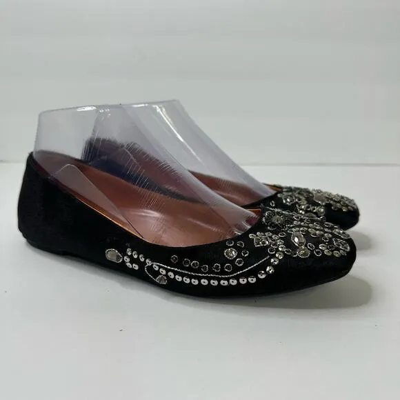 Jeffrey Campbell Womens size 6.5 Embellished Ballet Flats Black Beaded Crystals