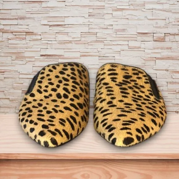 Jenni Kayne Cheetah Print Pony Hair Mules Pointed Toe Flats Size 8 EUC