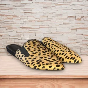 Jenni Kayne Cheetah Print Pony Hair Mules Pointed Toe Flats Size 8 EUC