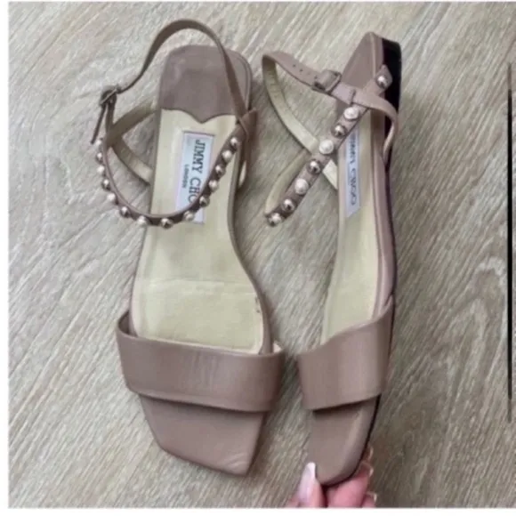 Jimmy Choo Aadra Flat Pink Pearl Sandals Square toe Size 39.5. , 9.5