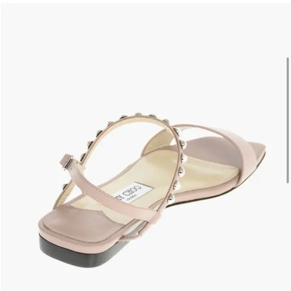 Jimmy Choo Aadra Flat Pink Pearl Sandals Square toe Size 39.5. , 9.5