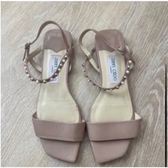 Jimmy Choo Aadra Flat Pink Pearl Sandals Square toe Size 39.5. , 9.5
