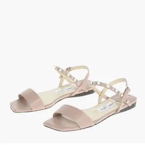 Jimmy Choo Aadra Flat Pink Pearl Sandals Square toe Size 39.5. , 9.5